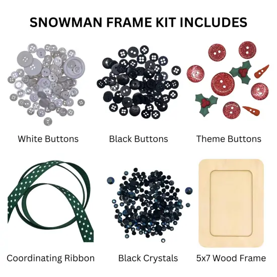 Buttons Galore & More Winter Snowman DIY Button Art Frame Kit, Natural Wood with Black White Buttons, 5x7 Inches, Holiday Wall Decor, Ages 6+ {2}