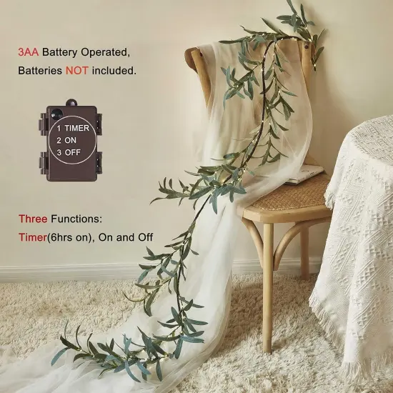 Lighted Olive Garland Battery Operated with Timer 96 Fairy Lights 6FT {5}