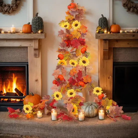 3 Pack Fall Garland for Mantle - 5.6Ft Artificial Maple Vine with Pumpkins & Sunflowers {1}