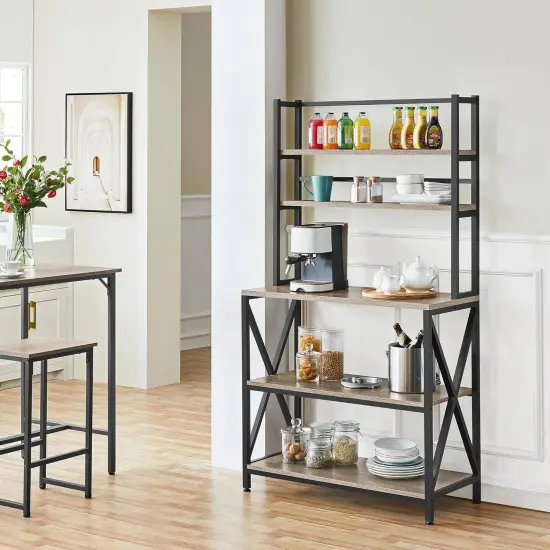 Wood Metal 5-Tier Adjustable Baker&rsquo;s Rack for Kitchen and Living Room Storage Grey {5}