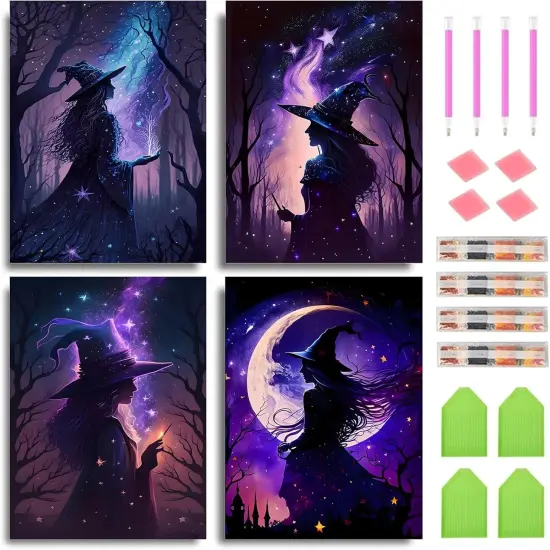 30x40cm - 4 pcs Retro Witch Diamond Painting Kits for Adults {1}