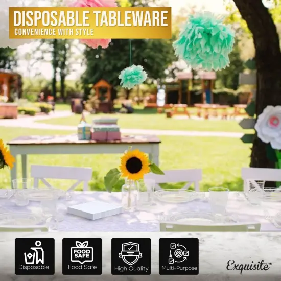 Exquisite 182 Pcs Plastic Plates for Party &ndash; Disposable Plates Set &ndash; 26 Each of 9" Dinner Plates, 7" Dessert Plates, Plastic Cups, Napkins & Plastic Cutlery &ndash; Plastic Dinnerware by Party Solids Clear {5}