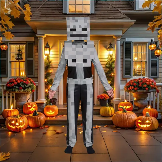 Minecraft Skeleton Classic Child Costume Gray Jumpsuit Mask {4}