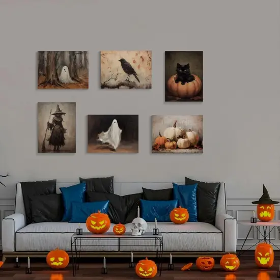 6 Pieces Vintage Halloween Canvas Wall Art - 12x16 Inches {4}