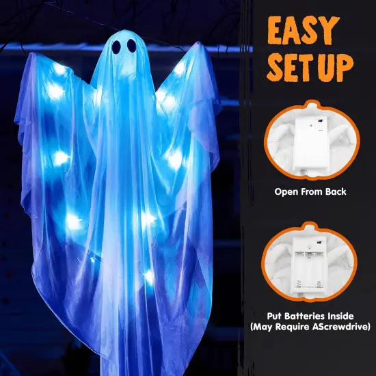 2 Pcs 47&rdquo; Halloween Hanging Light up Ghost {3}