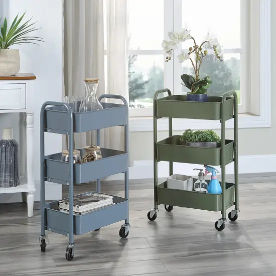 3-Tier Rolling Metal Storage Cart &ndash; Kitchen & Under Desk Organizer with Casters Blue {7}