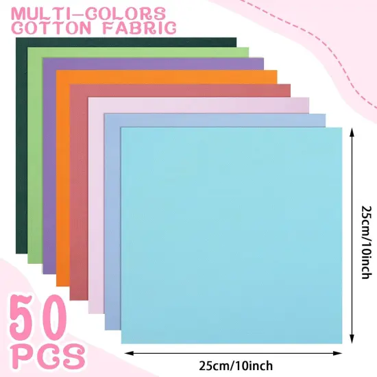 50 Pcs 10 x 10 Inch Cotton Fabric Bundle Square Multicolor Fabric {2}
