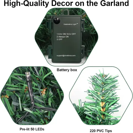 10Ft Pre-lit Christmas Garland with 50 LED Lights- Battery Operated String Light {2}