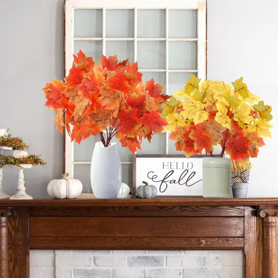 8 Pcs Artificial Maple Leaves Stems {4}