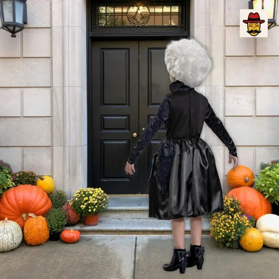 Kids Classic Little Mermaid Ursula Costume Black Velvety Dress Glitter Bodice Tentacle Skirt {5}