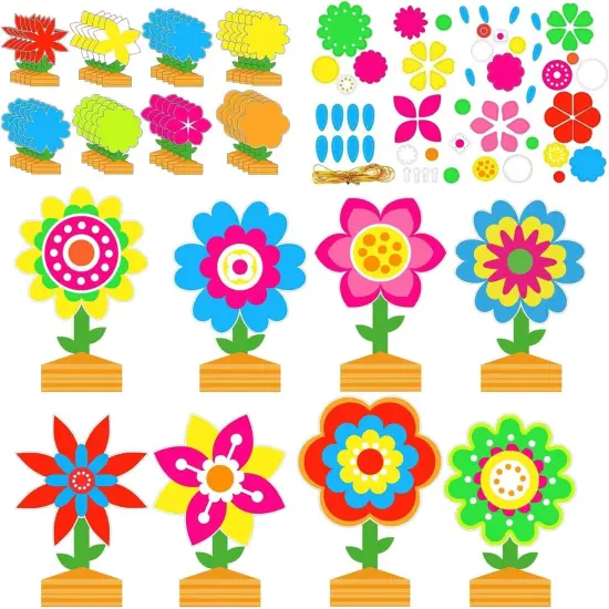 24 Packs Spring Time Flower Craft Kits for Kids Spring Sunflower Floral DIY Art Spring Craft Set Home Preschool Classroom Game Activities Spring Party Decors {1}