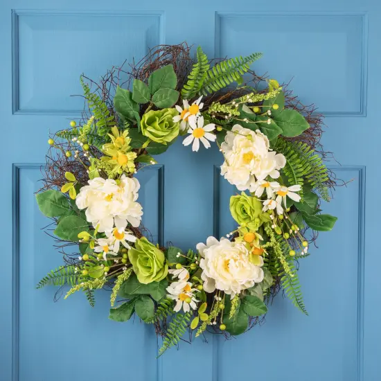 Northlight Mixed Floral Artificial Spring Wreath - 22" Green {1}