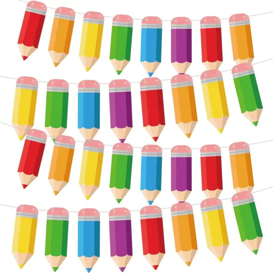 60 Pcs Back to School Pencil Banner Colorful Pencil Hanging Banner {1}
