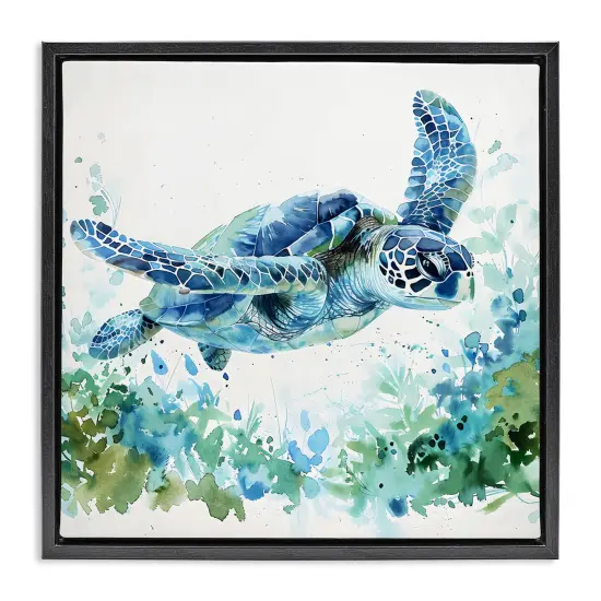 Stupell Industries Swimming Turtle & Botanicals Floating Frame By LSR Creative Studio {1}