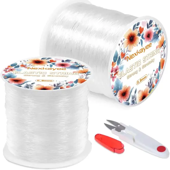 2 Rolls 1mm Elastic String for Bracelets, 656 Feet Crystal Stretchy String Clay Bead Cord {1}
