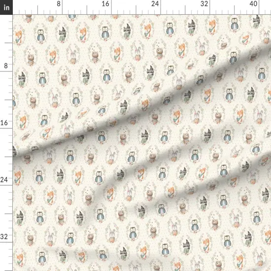 Various Fabrics by the Yard or Fat Quarter Animal Portraits Whimsical Woodland Fun Cute Happy Cheerful Soft Beige Pastel Small Scale Custom Printed Fabric by Spoonflower {1}