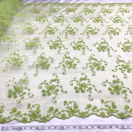 1 Yard Corded Bridal Lace Fabric Embroidered Elegant Net Mesh Wedding Dress 54" Width White with Silver {4}