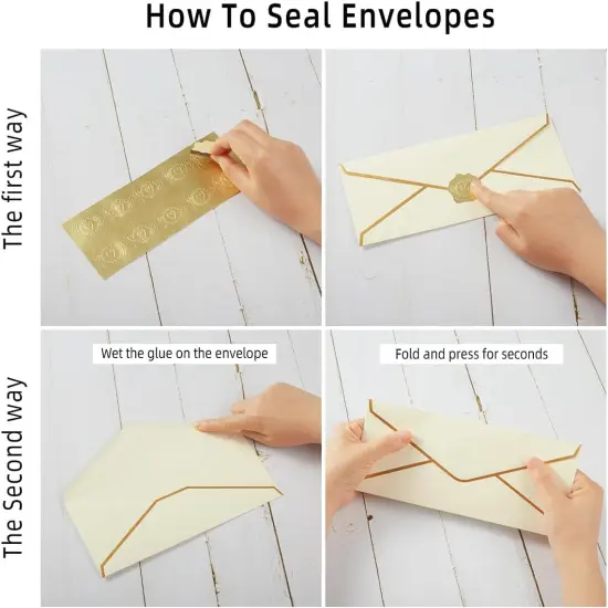 30 Pack Thick #10 Business Envelopes with Gold Border, 4 1/8 x 9 1/2 Thick Paper Standard Envelopes with Stickers for Office, Checks, Letter Mailing, Invoices (Cream Color) {3}