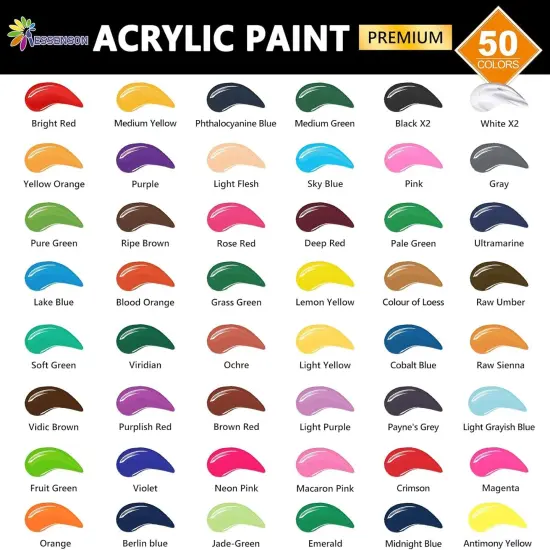 Acrylic Paint Set, 50 Colors Acrylic Paint with Brushes, 2oz Bottles, Rich Pigments Paint for Artists Kids & Adults, Art Supplies for Canvas Rock Ceramic Wood Painting {2}