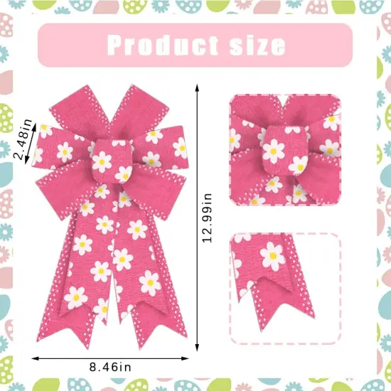 2PCS Wreath Bows Floral Pink Flower Bows for Wreath Easter Wreath Bows Easter Bows for Front Door {2}