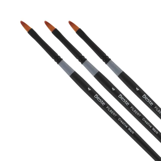 Creative Mark Beste Golden Taklon Filbert #4 - 3 Pack Artist Paint Brush, Professional Watercolor Brushes, For Acrylic Painting, Short Handle, Sharp Edges, Hand-Tied & Shaped {1}