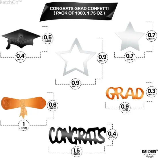 Congrats Grad Graduation Confetti 2025 - Pack of 1000 | Orange and Black Graduation Confetti for Class of 2025 Decorations {2}
