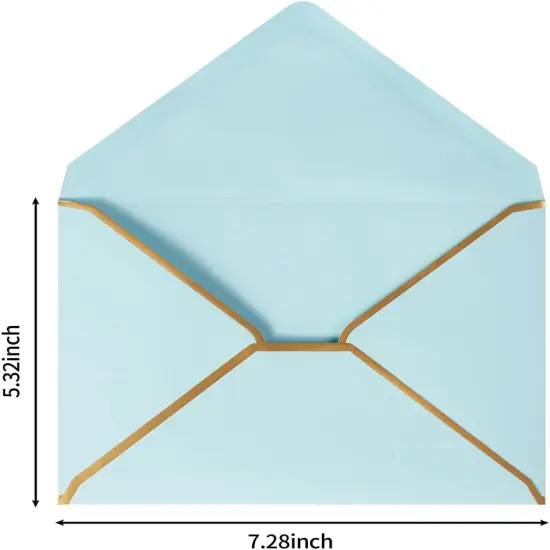 50 Pack A7 Envelopes Light Blue 5 x 7 Self-Adhesive V Flap Envelopes with Gold Border for Office, Greeting Card, Wedding, Graduation, Baby Shower, Parties, Invitations (Light Blue, 5x7) {2}