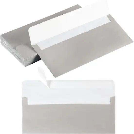 50 Pack Shiny #10 Business Envelopes Self Seal Standard Envelopes with Gold Stickers for Office Checks, Business Cards, Letter Mailing Invoices, 4.13 x 9.49 Inches (Silver) {1}