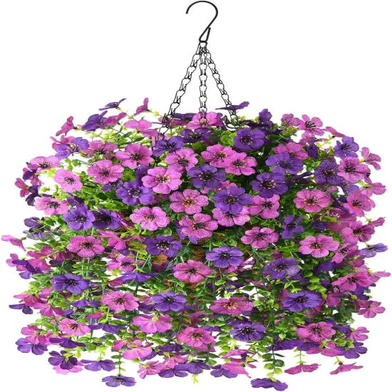 Artificial Fake Hanging Plants Flowers Baskets for Outdoor Outside Spring Decor {1}