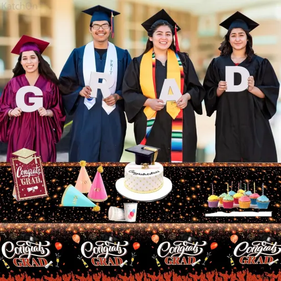 Orange and Black Graduation Tablecloth - XtraLarge 108x54 Inch, Pack of 3 | Congrats Grad Tablecloth for Graduation Decorations 2025 | Orange and Black Graduation Decorations Class of 2025 {4}