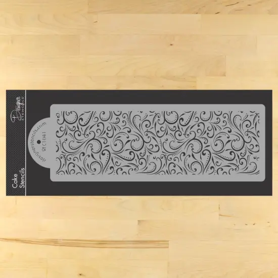 Swirls and Dots All Over Print Cake Stencil Side | C1041 by Designer Stencils | Cake Decorating Tools | Baking Stencils for Royal Icing, Airbrush, Dusting Powder | Reusable Plastic Food Grade Stencil for Cakes | Easy to Use & Clean Cake Stencil {1}