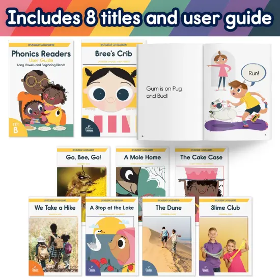 Carson Dellosa Spotlight on Reading Set B Early Readers Phonics Books, 8 Long Vowels & Beginning Blends Learn to Read Books for Kids 5-7 With User Guide, Kindergarten & 1st Grade Level 1 Reading Books {3}