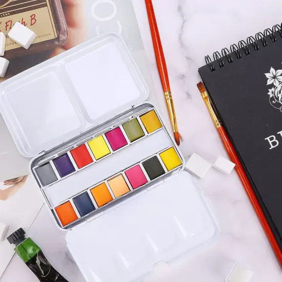 Empty Watercolor Palette, Empty Watercolor Tin Box Palette Paint Case, Foldable Watercolor Paint Palette with 12 Empty Half Pans for Watercolor and Acrylic Painting {3}