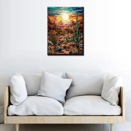 Arizona Desert Diamond Painting DIY 5D, Numbering Kit, Native America Crystal Rhinestone Diamond Painting Mountain Landscape Pictures Cacti Plants Artwork Home Decor {4}