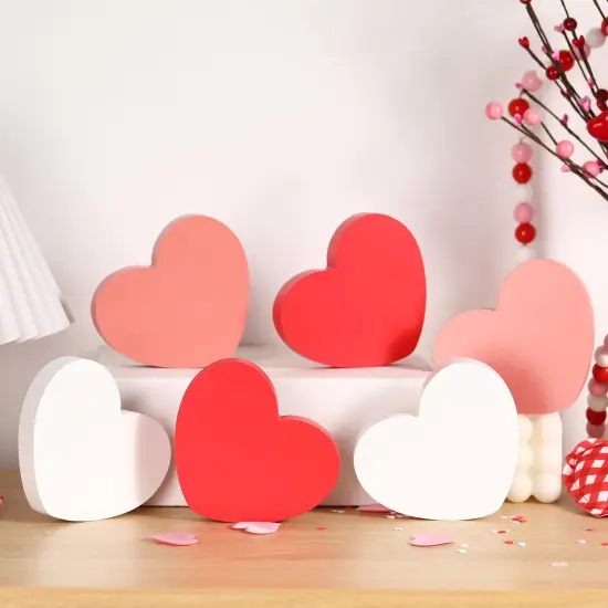 FestalMart Valentines Day Decorations -6pcs Wooden Heart Decorations Sign - Classic White Pink Red Valentines Decorations for Home Shelf Mantel Fireplace Table Windowsill Party Decor {3}