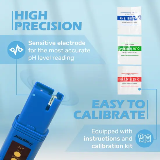 Insten - Digital pH Meter Tester Pen for Water Hydroponics, High Accuracy, Pocket Size, 0-14 pH Measurement Range, Blue {3}