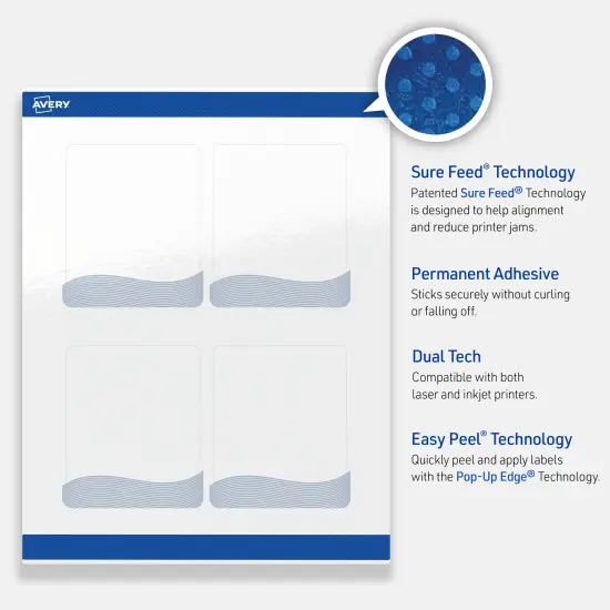 Avery Printable Rectangle Labels with Sure Feed Technology, Pre-Printed Colorful Design, Glossy White, 4" x 3-1/3", Laser & Inkjet Compatible, 40 Total {3}