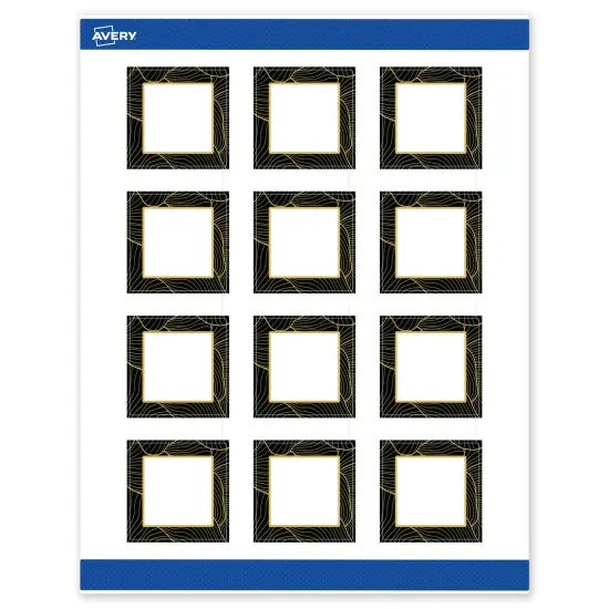 Avery Printable Square Labels with Sure Feed Technology, Pre-Printed Black Border with Gold Pattern, Matte White, 2" x 2", Laser & Inkjet Compatible, 120 Total {1}