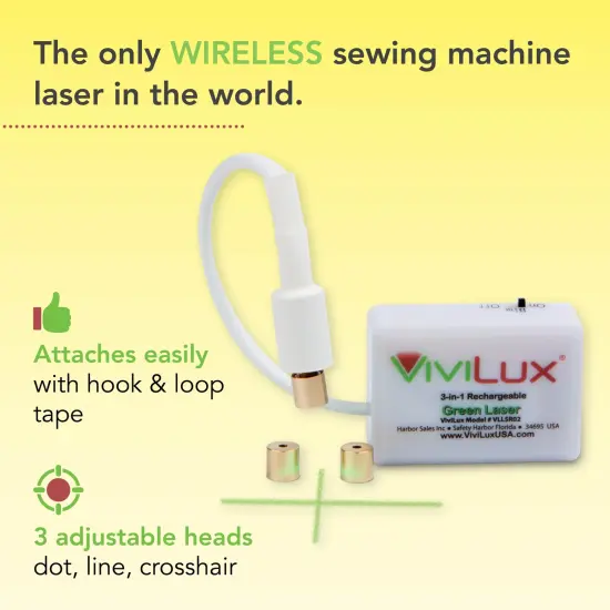 ViviLux 3-in-1 Rechargeable Green Laser System for Sewing & Quilting &ndash; Adjustable Line, Crosshair, and Dot Laser Heads, Hook and Loop Tape Mount {4}