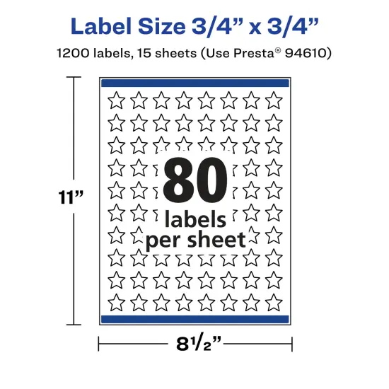 Avery Matte White Removable Star Labels with Sure Feed Technology, Print-to-the-Edge, .75" x .75" {5}