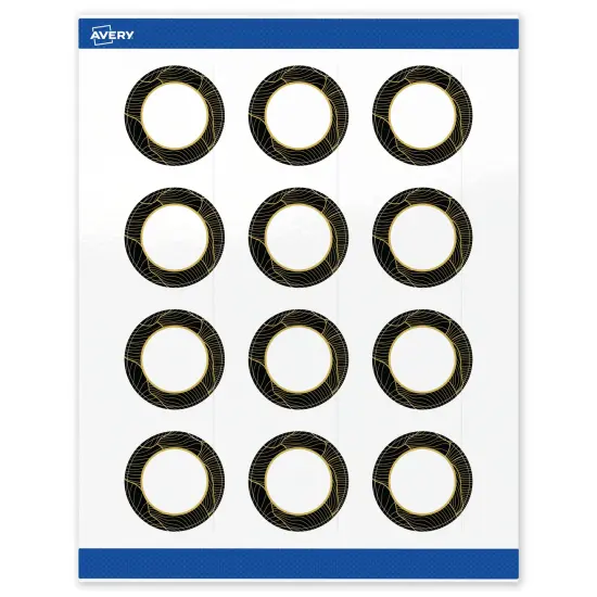 Avery Printable Round Labels with Sure Feed Technology, Pre-Printed Black Border with Gold Pattern, Glossy White, 2" Diameter, Laser & Inkjet Compatible, 120 Total {1}
