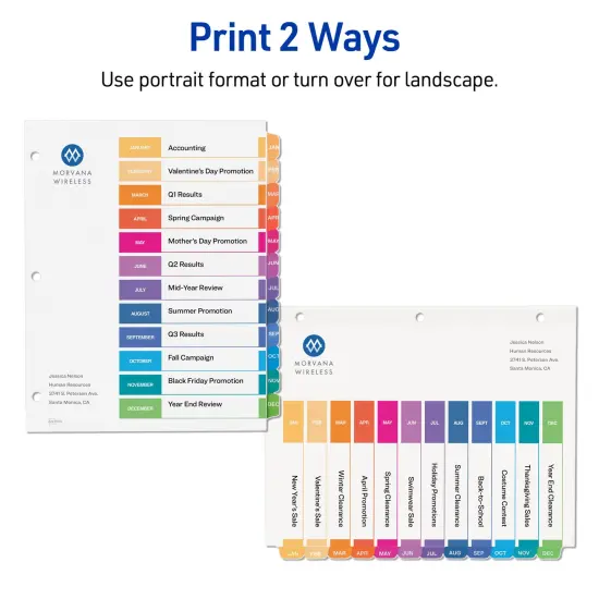 Avery Jan-Dec Dividers for 3 Ring Binders, 12 Tabs per Set, Customizable Table of Contents, Multicolor Tabs (3 Sets of 44128) {3}