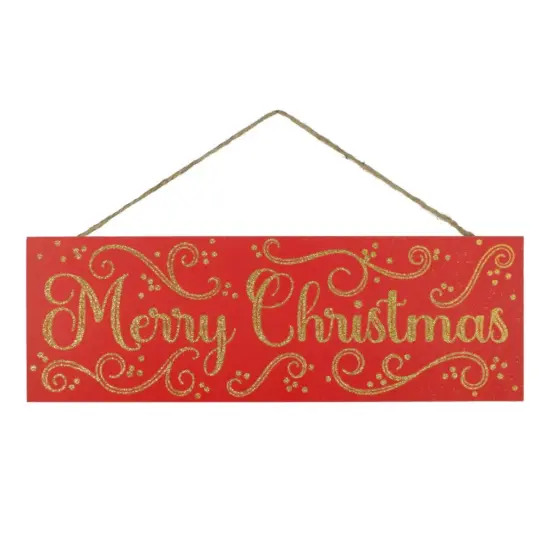 15" Wooden Sign: Merry Christmas Red/Gold {1}