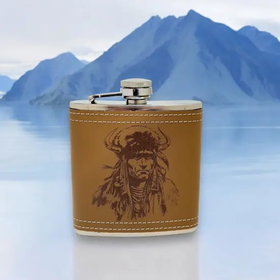 6oz Native Warrior Leather Flask {4}