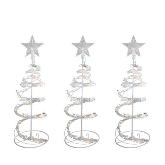 Northlight Set of 3 White Clear Lighted Spiral Cone Walkway Christmas Trees Outdoor Decor 18" {4}