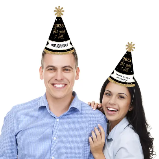 Big Dot of Happiness New Year's Eve - Gold - 2025 Cone New Years Eve Resolution Party Hats for Adults - Set of 8 (Standard Size) {3}