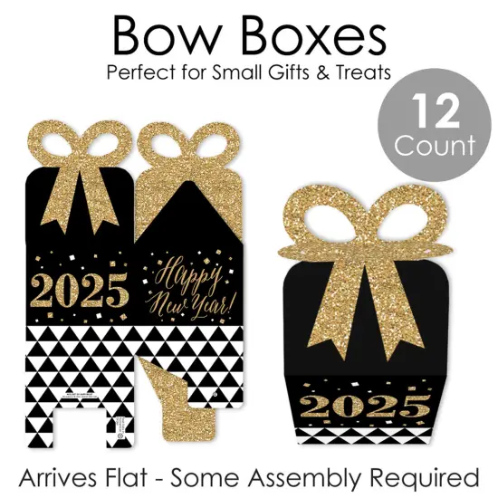 Big Dot of Happiness New Year's Eve - Gold - Square Favor Gift Boxes - 2025 New Years Eve Party Bow Boxes - Set of 12 {7}