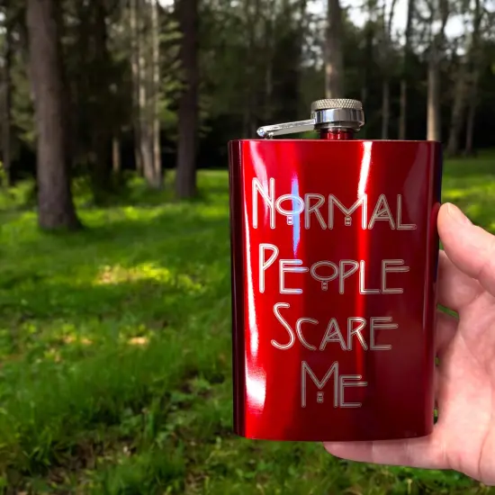 8oz RED Normal People Scare Me Flask {2}