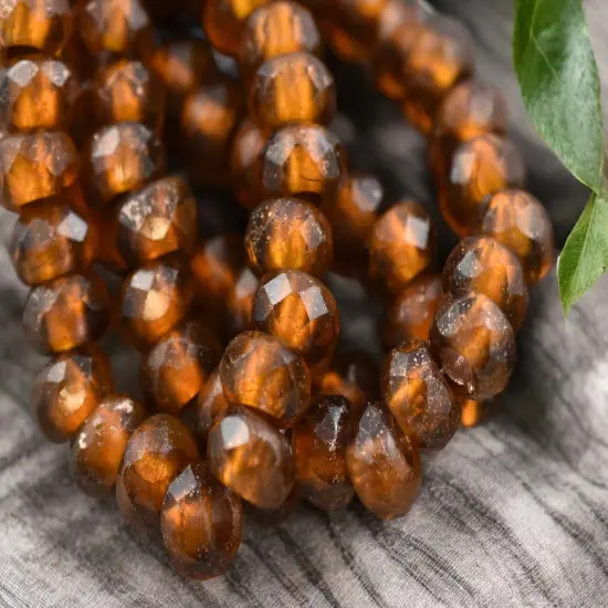 *25* 5x8mm Copper Lined Azafran Faceted Large Hole Rondelle Roller Beads {4}