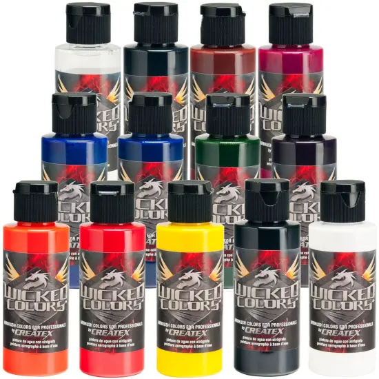 12 Color & Reducer Wicked Detail Airbrush Paint Set, 2 oz. Bottles {1}